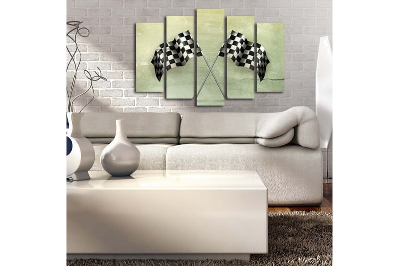 Stor Canvastavla i 5 delar 105x70 cm - Rutig mållinje i svart och vitt - Svart / Vitt / Grön - Inredning & dekor - Tavlor & konst - Canvastavla