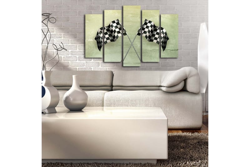 Stor Canvastavla i 5 delar 105x70 cm - Rutig mållinje i svart och vitt - Svart / Vitt / Grön - Inredning & dekor - Tavlor & konst - Canvastavla