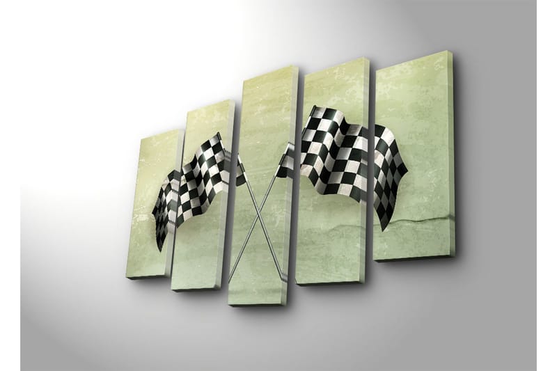 Stor Canvastavla i 5 delar 105x70 cm - Rutig mållinje i svart och vitt - Svart / Vitt / Grön - Inredning & dekor - Tavlor & konst - Canvastavla