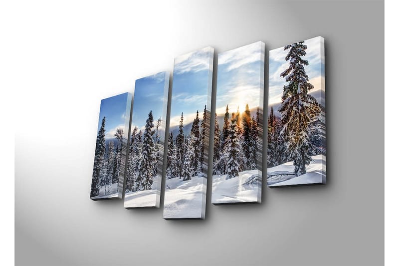 Stor Canvastavla i 5 delar 105x70 cm - Snöklädda granar i en vinterlandskap med soluppgång - Vit / Blå / Grön - Inredning & dekor - Tavlor & konst - Canvastavla