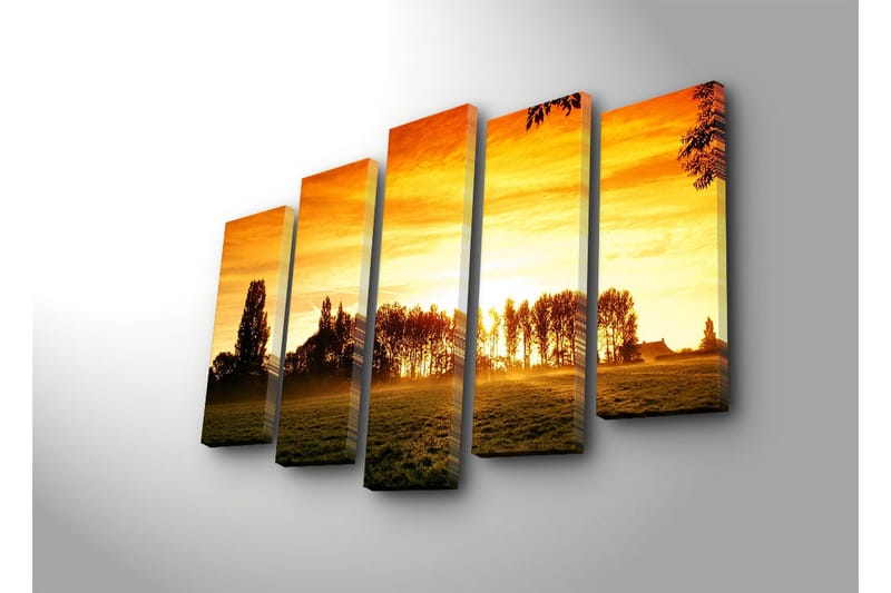 Stor Canvastavla i 5 delar 105x70 cm - Solnedgång bakom silhuetter av träd - Orange / Guld / Svart - Inredning & dekor - Tavlor & konst - Canvastavla