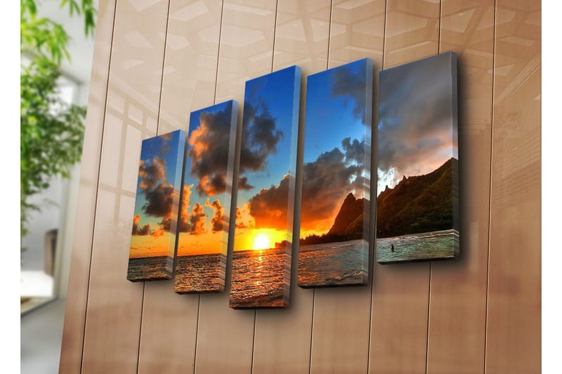 Stor Canvastavla i 5 delar 105x70 cm - Solnedgång över havet med dramatiska molnformationer - Orange / Blå / Grå - Inredning & dekor - Tavlor & konst - Canvastavla
