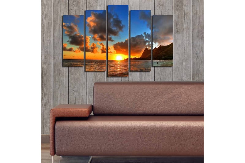 Stor Canvastavla i 5 delar 105x70 cm - Solnedgång över havet med dramatiska molnformationer - Orange / Blå / Grå - Inredning & dekor - Tavlor & konst - Canvastavla