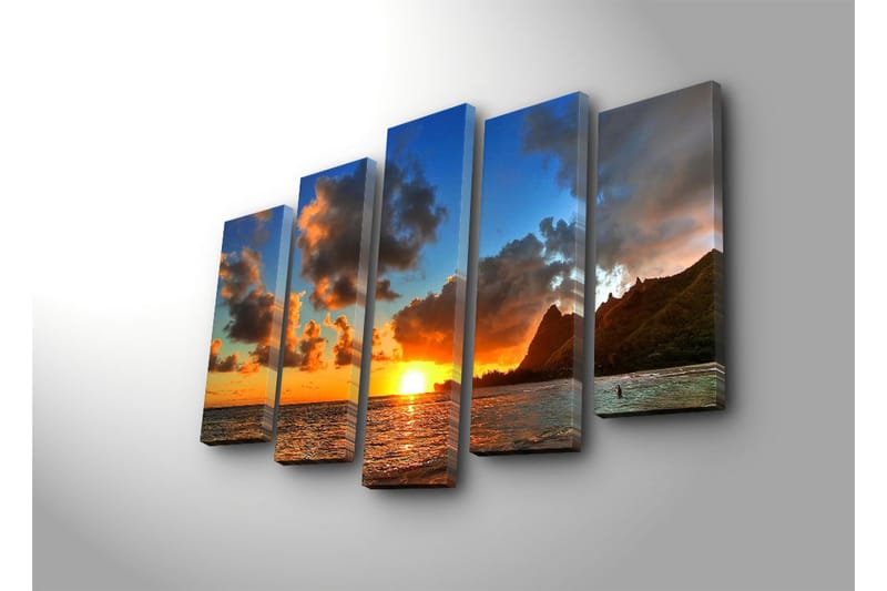 Stor Canvastavla i 5 delar 105x70 cm - Solnedgång över havet med dramatiska molnformationer - Orange / Blå / Grå - Inredning & dekor - Tavlor & konst - Canvastavla