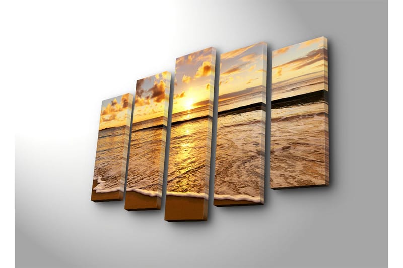 Stor Canvastavla i 5 delar 105x70 cm - Solnedgång över havet med reflektioner på vattnet - Guld / Orange / Blå - Inredning & dekor - Tavlor & konst - Canvastavla
