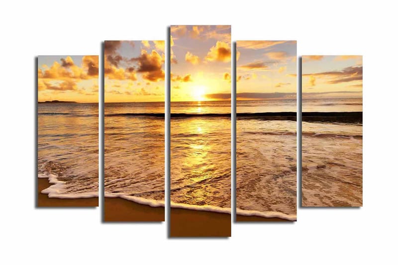 Stor Canvastavla i 5 delar 105x70 cm - Solnedgång över havet med reflektioner på vattnet - Guld / Orange / Blå - Inredning & dekor - Tavlor & konst - Canvastavla