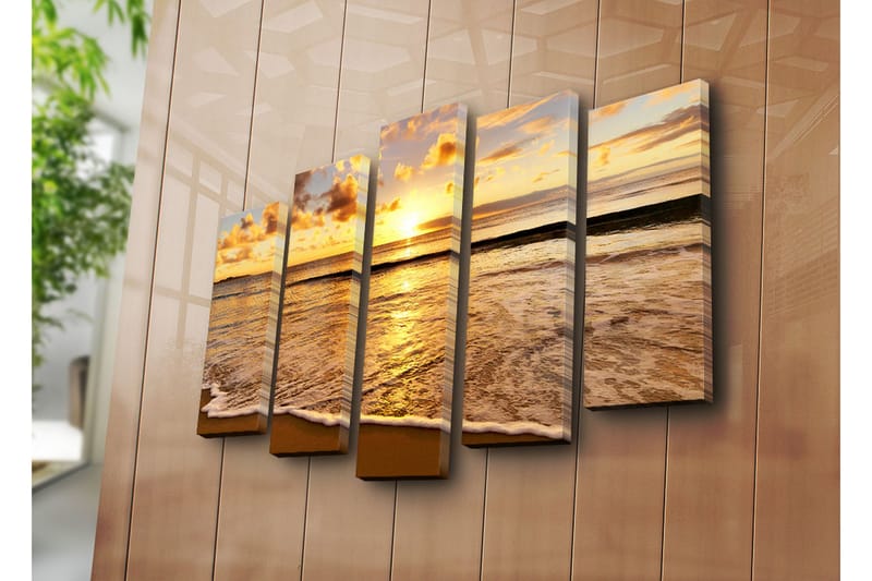 Stor Canvastavla i 5 delar 105x70 cm - Solnedgång över havet med reflektioner på vattnet - Guld / Orange / Blå - Inredning & dekor - Tavlor & konst - Canvastavla