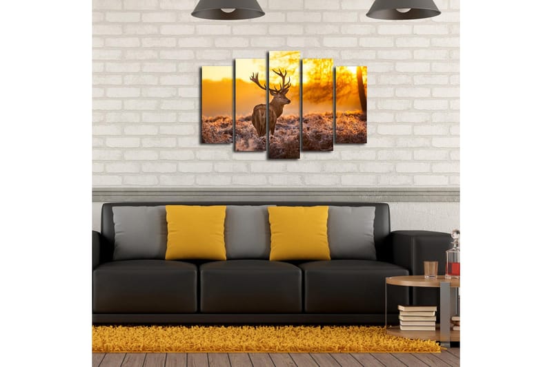 Stor Canvastavla i 5 delar 105x70 cm - Ståtlig älg i soluppgångens gyllene ljus - Guld / Brunt / Beige - Inredning & dekor - Tavlor & konst - Canvastavla