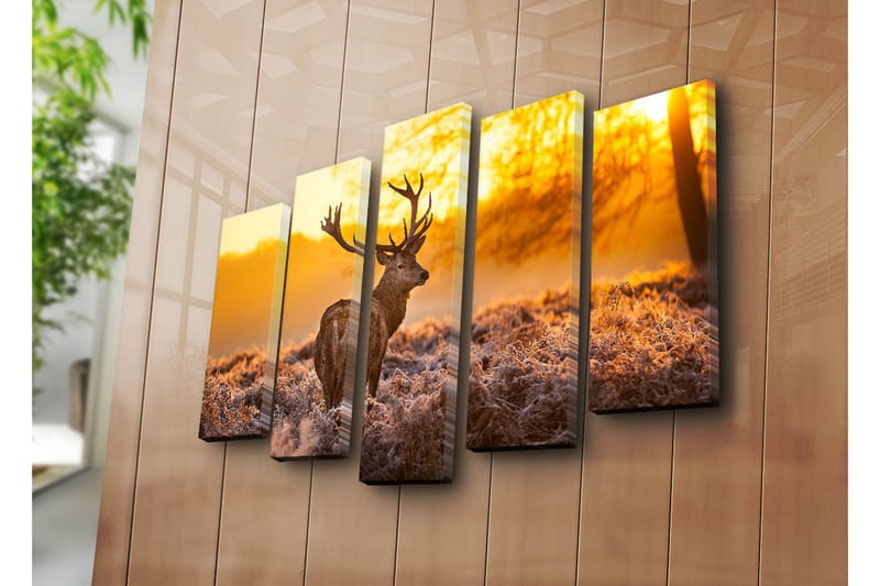Stor Canvastavla i 5 delar 105x70 cm - Ståtlig älg i soluppgångens gyllene ljus - Guld / Brunt / Beige - Inredning & dekor - Tavlor & konst - Canvastavla