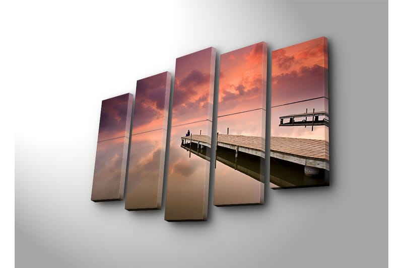 Stor Canvastavla i 5 delar 105x70 cm - Stillhet vid en brygga i solnedgångens ljus - Lila / Rosa / Beige - Inredning & dekor - Tavlor & konst - Canvastavla
