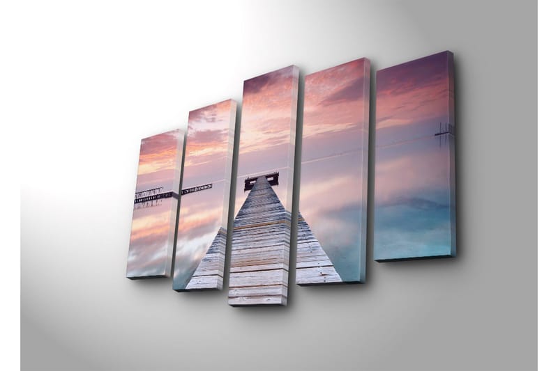 Stor Canvastavla i 5 delar 105x70 cm - Stillhet vid en brygga i solnedgångens mjuka ljus - Lila / Rosa / Blå - Inredning & dekor - Tavlor & konst - Canvastavla