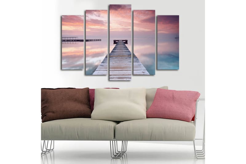 Stor Canvastavla i 5 delar 105x70 cm - Stillhet vid en brygga i solnedgångens mjuka ljus - Lila / Rosa / Blå - Inredning & dekor - Tavlor & konst - Canvastavla