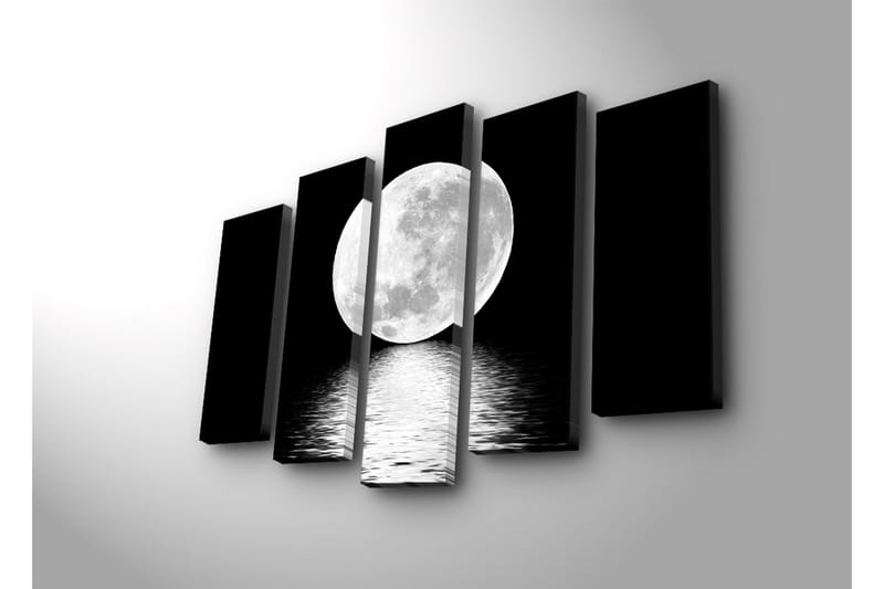 Stor Canvastavla i 5 delar 105x70 cm - Storslagen fullmåne som speglas i vattenytan - Vit / Svart - Inredning & dekor - Tavlor & konst - Canvastavla