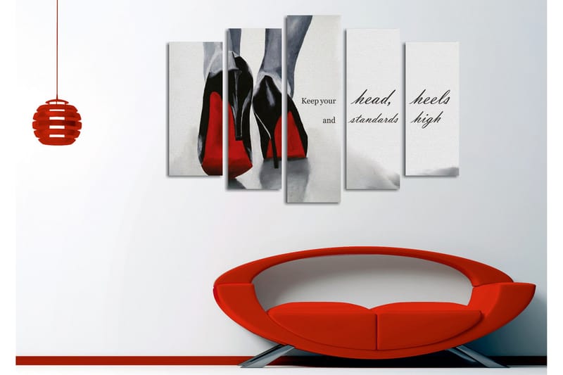 Stor Canvastavla i 5 delar 105x70 cm - Svarta högklackade skor med röda detaljer - Svart / Röd / Grå - Inredning & dekor - Tavlor & konst - Canvastavla