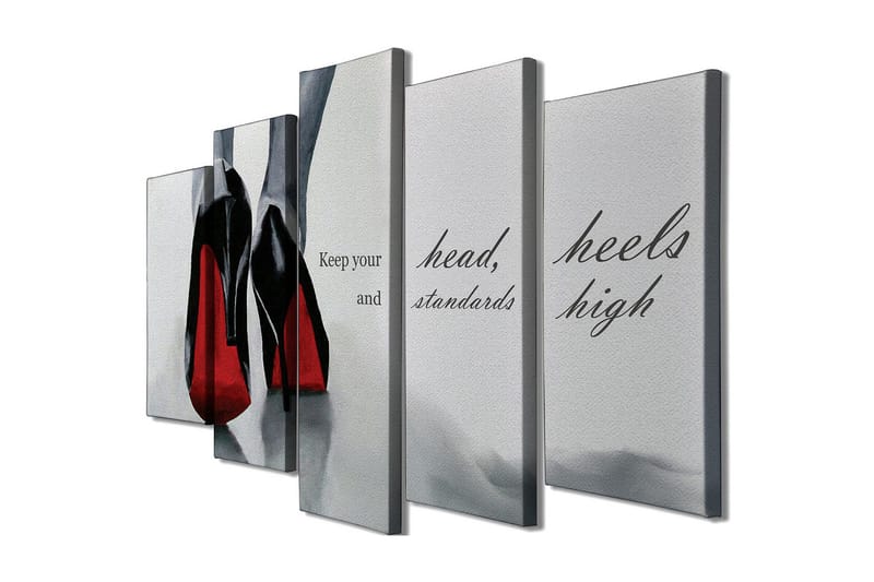 Stor Canvastavla i 5 delar 105x70 cm - Svarta högklackade skor med röda detaljer - Svart / Röd / Grå - Inredning & dekor - Tavlor & konst - Canvastavla