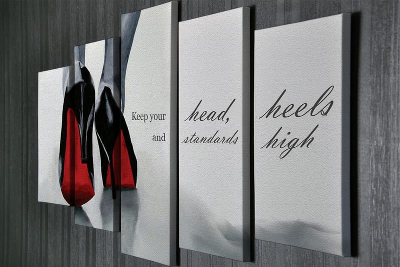 Stor Canvastavla i 5 delar 105x70 cm - Svarta högklackade skor med röda detaljer - Svart / Röd / Grå - Inredning & dekor - Tavlor & konst - Canvastavla