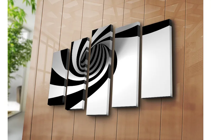 Stor Canvastavla i 5 delar 105x70 cm - Svartvit spiral med dynamisk rörelse - Svart / Vit - Inredning & dekor - Tavlor & konst - Canvastavla