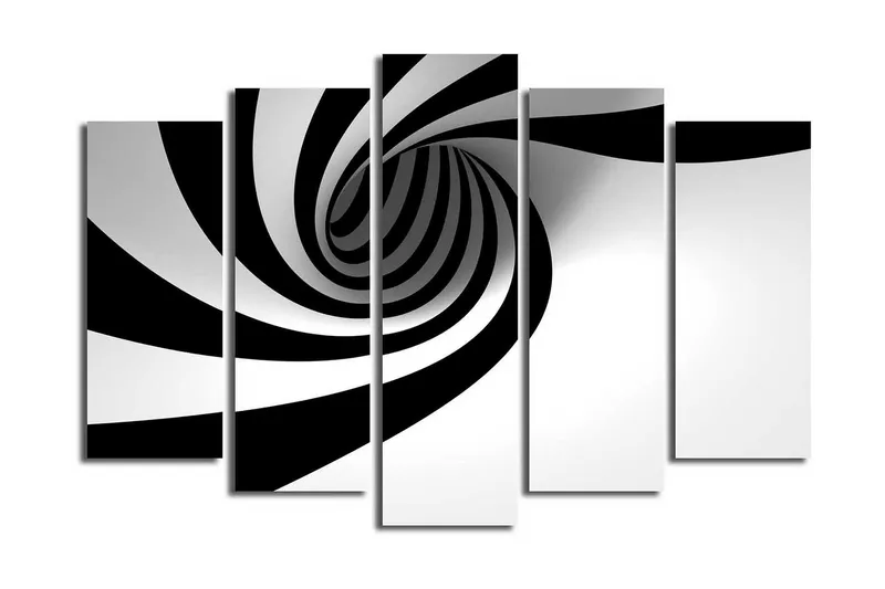 Stor Canvastavla i 5 delar 105x70 cm - Svartvit spiral med dynamisk rörelse - Svart / Vit - Inredning & dekor - Tavlor & konst - Canvastavla