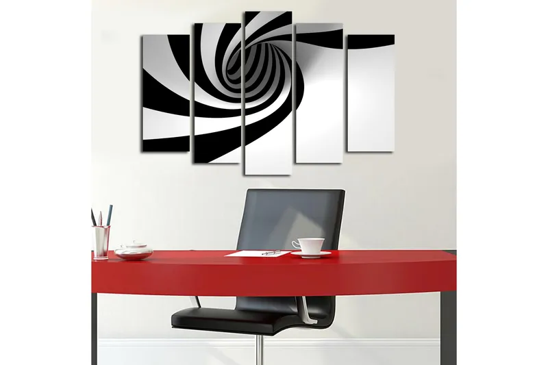 Stor Canvastavla i 5 delar 105x70 cm - Svartvit spiral med dynamisk rörelse - Svart / Vit - Inredning & dekor - Tavlor & konst - Canvastavla