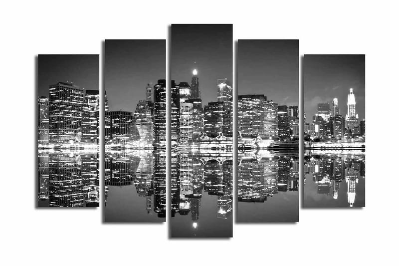 Stor Canvastavla i 5 delar 105x70 cm - Svartvit stadsbild med reflektioner i vattnet - Svart / Vitt / Grått - Inredning & dekor - Tavlor & konst - Canvastavla