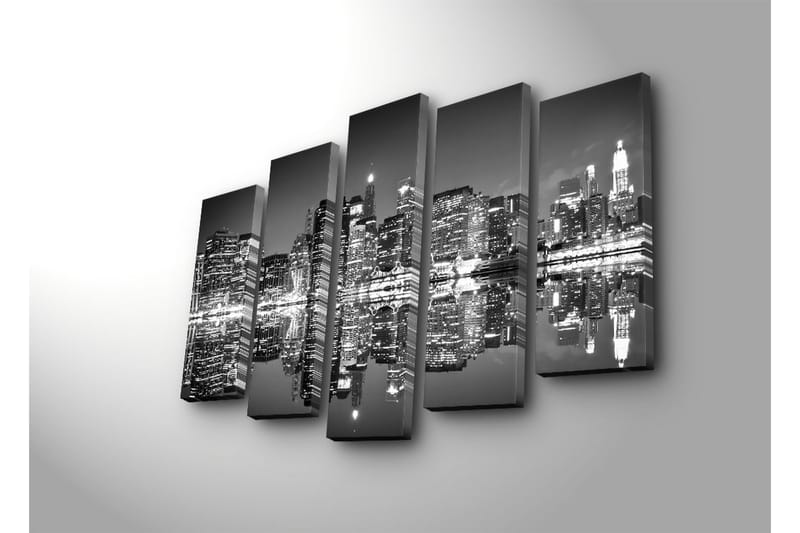 Stor Canvastavla i 5 delar 105x70 cm - Svartvit stadsbild med reflektioner i vattnet - Svart / Vitt / Grått - Inredning & dekor - Tavlor & konst - Canvastavla