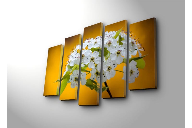 Stor Canvastavla i 5 delar 105x70 cm - Vacker bukett av vita blommor mot en varm gul bakgrund - Vit / Gul - Inredning & dekor - Tavlor & konst - Canvastavla