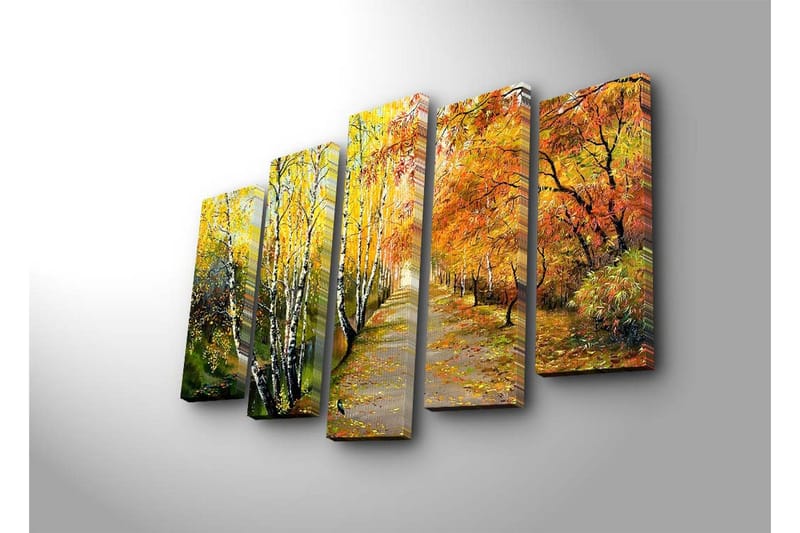 Stor Canvastavla i 5 delar 105x70 cm - Vacker höstlandskap med färgglada träd längs en promenadväg - Gult / Orange / Grönt - Inredning & dekor - Tavlor & konst - Canvastavla