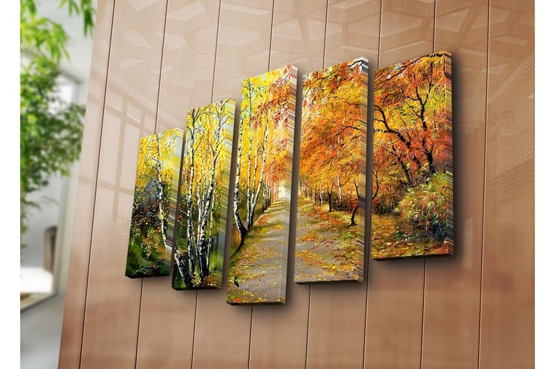 Stor Canvastavla i 5 delar 105x70 cm - Vacker höstlandskap med färgglada träd längs en promenadväg - Gult / Orange / Grönt - Inredning & dekor - Tavlor & konst - Canvastavla