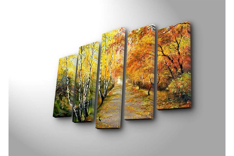 Stor Canvastavla i 5 delar 105x70 cm - Vacker höstlandskap med färgglada träd längs en promenadväg - Gult / Orange / Grönt - Inredning & dekor - Tavlor & konst - Canvastavla