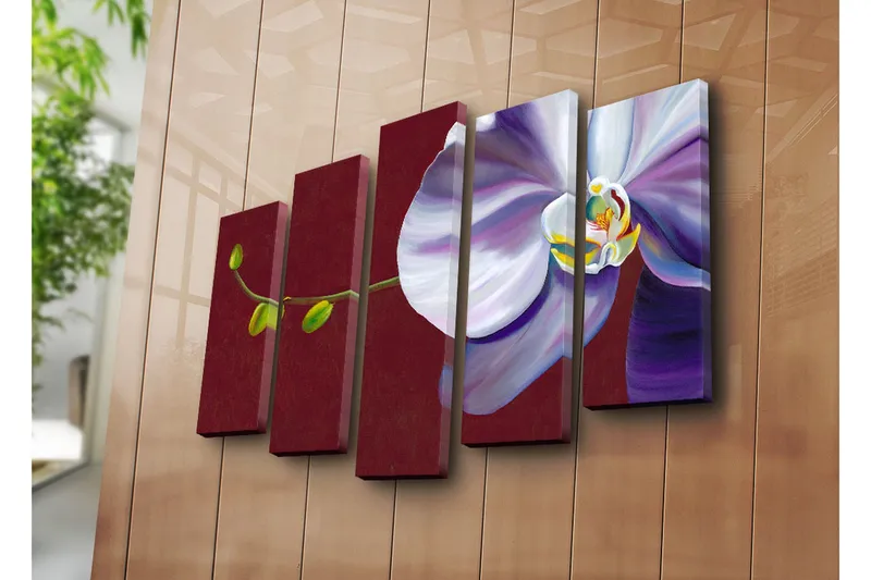 Stor Canvastavla i 5 delar 105x70 cm - Vacker orkidé med eleganta blommor - Vit / Lila / Grön - Inredning & dekor - Tavlor & konst - Canvastavla