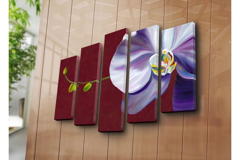 Stor Canvastavla i 5 delar 105x70 cm - Vacker orkidé med eleganta blommor - Vit / Lila / Grön - Inredning & dekor - Tavlor & konst - Canvastavla