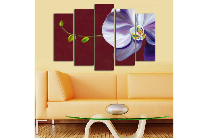 Stor Canvastavla i 5 delar 105x70 cm - Vacker orkidé med eleganta blommor - Vit / Lila / Grön - Inredning & dekor - Tavlor & konst - Canvastavla
