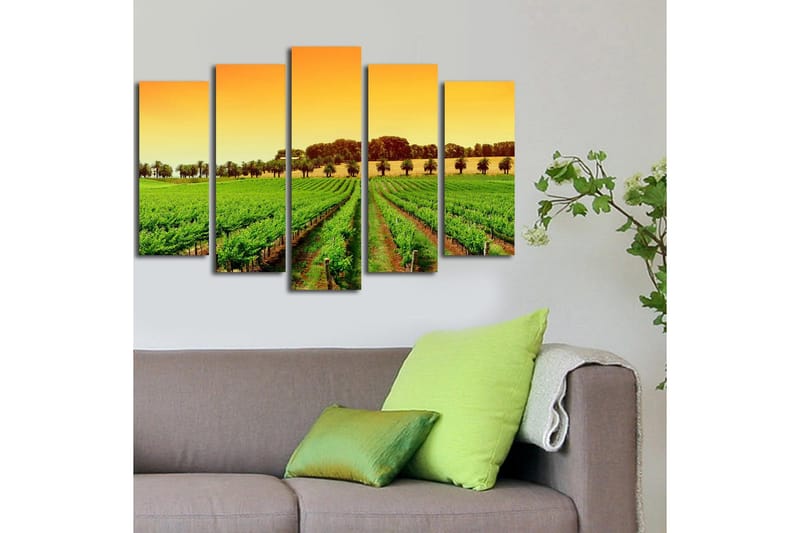 Stor Canvastavla i 5 delar 105x70 cm - Vacker vinodling under en solig himmel - Grön / Orange / Gul - Inredning & dekor - Tavlor & konst - Canvastavla