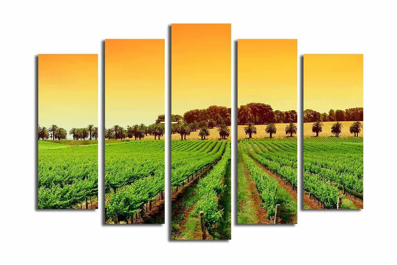 Stor Canvastavla i 5 delar 105x70 cm - Vacker vinodling under en solig himmel - Grön / Orange / Gul - Inredning & dekor - Tavlor & konst - Canvastavla