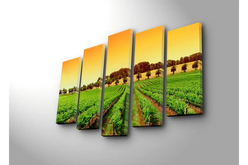 Stor Canvastavla i 5 delar 105x70 cm - Vacker vinodling under en solig himmel - Grön / Orange / Gul - Inredning & dekor - Tavlor & konst - Canvastavla