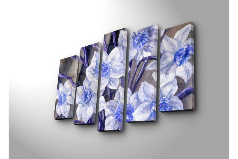 Stor Canvastavla i 5 delar 105x70 cm - Vackra blommor i blått och vitt - Blå / Vit / Lila - Inredning & dekor - Tavlor & konst - Canvastavla