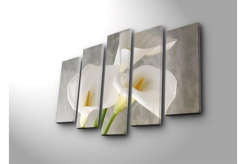 Stor Canvastavla i 5 delar 105x70 cm - Vackra vita liljor med gula ståndare - Vit / Gul - Inredning & dekor - Tavlor & konst - Canvastavla