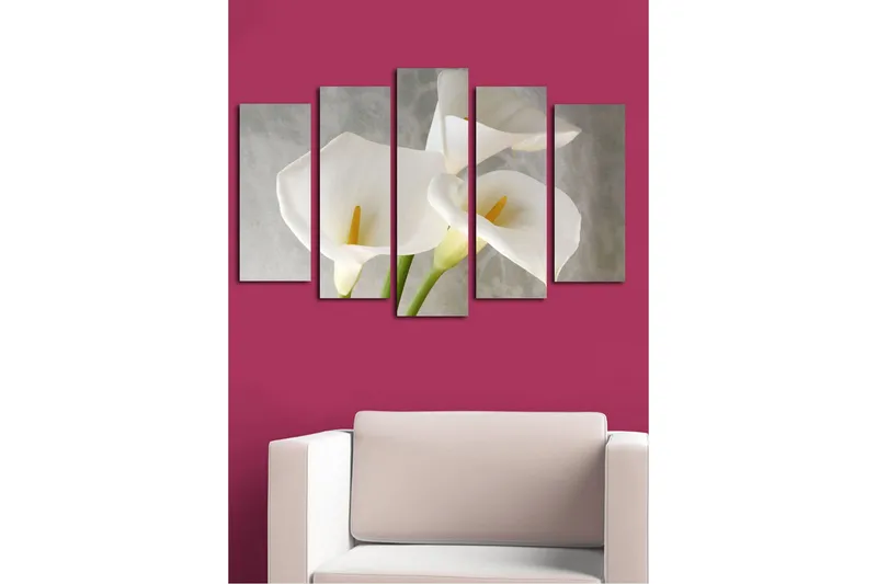 Stor Canvastavla i 5 delar 105x70 cm - Vackra vita liljor med gula ståndare - Vit / Gul - Inredning & dekor - Tavlor & konst - Canvastavla