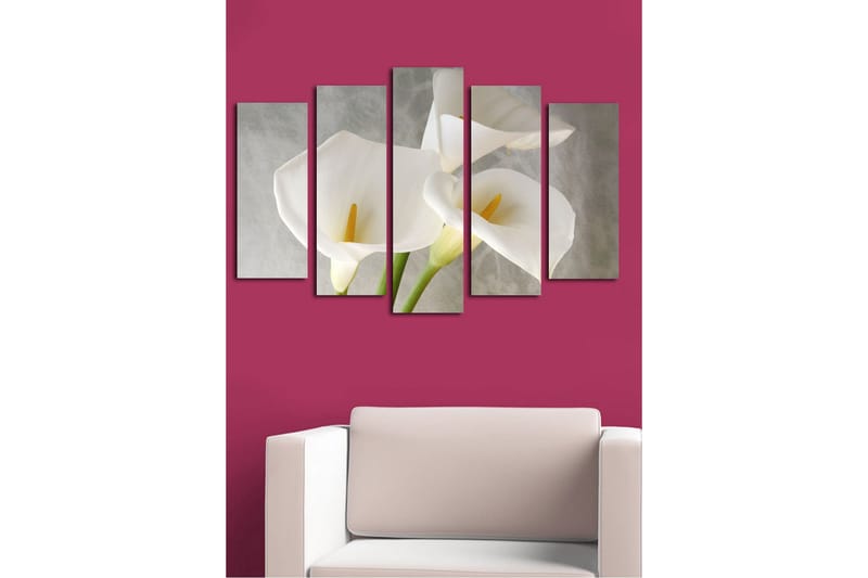 Stor Canvastavla i 5 delar 105x70 cm - Vackra vita liljor med gula ståndare - Vit / Gul - Inredning & dekor - Tavlor & konst - Canvastavla