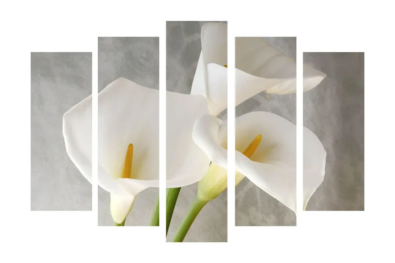 Stor Canvastavla i 5 delar 105x70 cm - Vackra vita liljor med gula ståndare - Vit / Gul - Inredning & dekor - Tavlor & konst - Canvastavla
