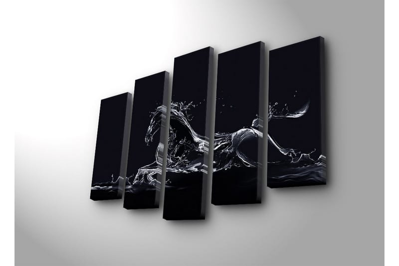 Stor Canvastavla i 5 delar 105x70 cm - Vattenhäst i dynamisk rörelse - Svart / Genomskinlig vit - Inredning & dekor - Tavlor & konst - Canvastavla