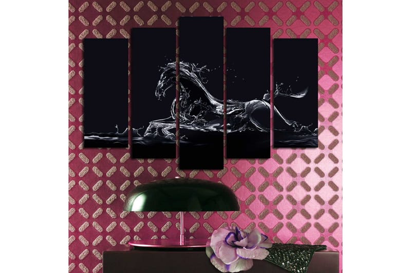 Stor Canvastavla i 5 delar 105x70 cm - Vattenhäst i dynamisk rörelse - Svart / Genomskinlig vit - Inredning & dekor - Tavlor & konst - Canvastavla