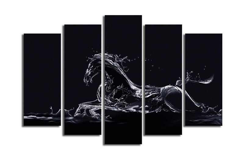 Stor Canvastavla i 5 delar 105x70 cm - Vattenhäst i dynamisk rörelse - Svart / Genomskinlig vit - Inredning & dekor - Tavlor & konst - Canvastavla
