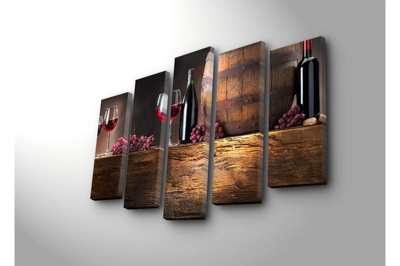 Stor Canvastavla i 5 delar 105x70 cm - Viner och druvor i en rustik miljö - Röd / Brun / Lila - Inredning & dekor - Tavlor & konst - Canvastavla