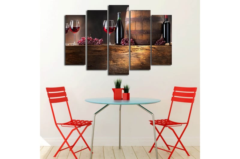 Stor Canvastavla i 5 delar 105x70 cm - Viner och druvor i en rustik miljö - Röd / Brun / Lila - Inredning & dekor - Tavlor & konst - Canvastavla