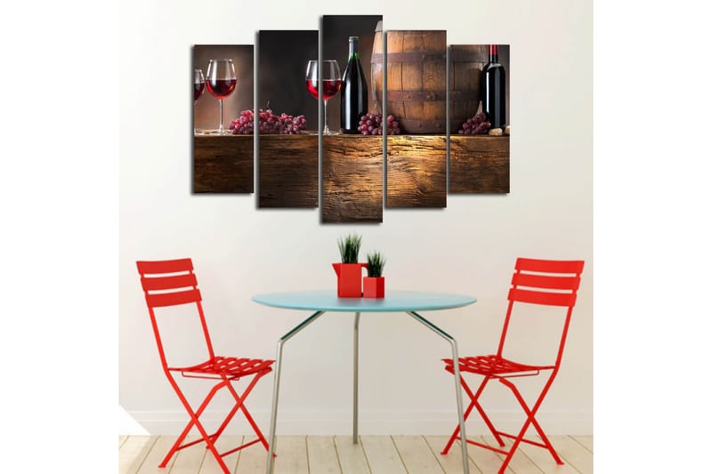 Stor Canvastavla i 5 delar 105x70 cm - Viner och druvor i en rustik miljö - Röd / Brun / Lila - Inredning & dekor - Tavlor & konst - Canvastavla