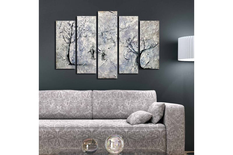 Stor Canvastavla i 5 delar 105x70 cm - Vinterlandskap med snöklädda träd - Vit / Grå / Svart - Inredning & dekor - Tavlor & konst - Canvastavla