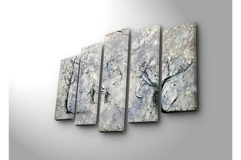 Stor Canvastavla i 5 delar 105x70 cm - Vinterlandskap med snöklädda träd - Vit / Grå / Svart - Inredning & dekor - Tavlor & konst - Canvastavla