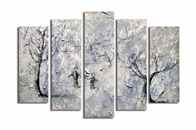Stor Canvastavla i 5 delar 105x70 cm - Vinterlandskap med snöklädda träd - Vit / Grå / Svart - Inredning & dekor - Tavlor & konst - Canvastavla