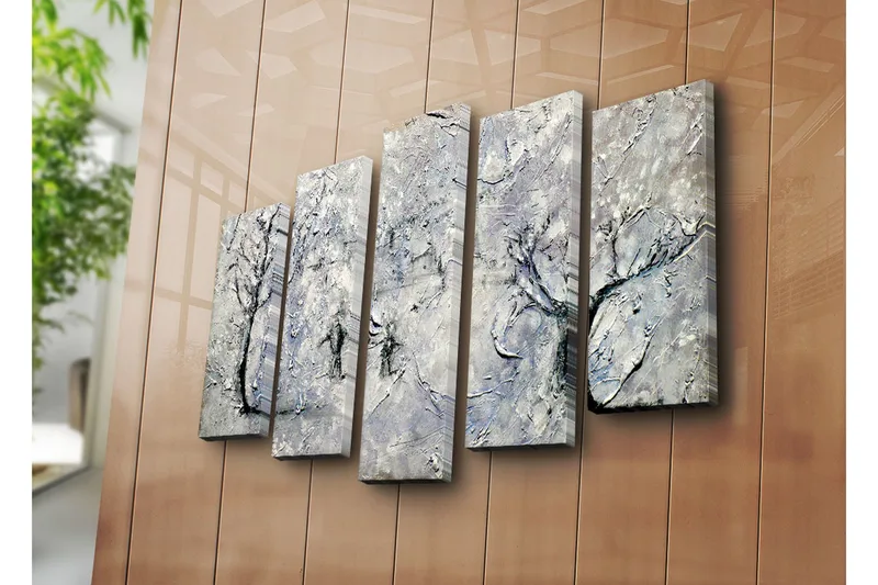 Stor Canvastavla i 5 delar 105x70 cm - Vinterlandskap med snöklädda träd - Vit / Grå / Svart - Inredning & dekor - Tavlor & konst - Canvastavla